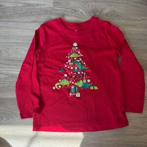 Cat & Jack Red Dinosaur Christmas Tree Kids Shirt Size 5T